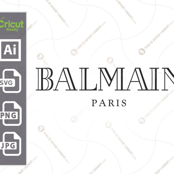 Balmain Paris Inspired printable graphic art logo icon plus text - vector art design hi quality - Jpg, SVG, AI, PNG - Cricut Ready -B/W