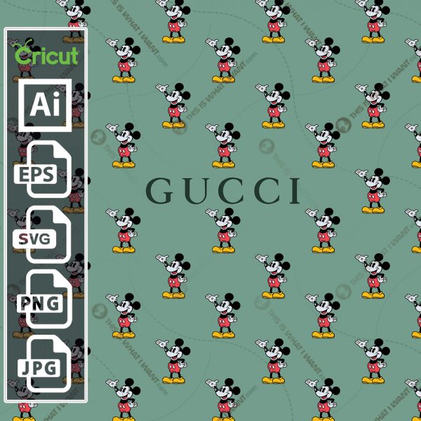 Gucci Disney Inspired printable graphic art pattern with Mickey Mouse With Logo - vector art design hi quality- Ai, SVG, JPG, PNG, Eps