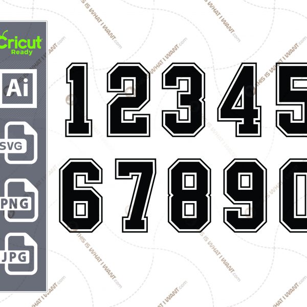 Hi Quality Jersey Numbers - Vector Design Silhouette - Cricut ready - Files Bundle | SVG, JPG, Ai, PNG