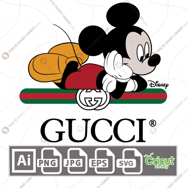 Gucci & Disney Inspired printable graphic art Mickey Mouse Laying Down on the logo + vector art design hi quality