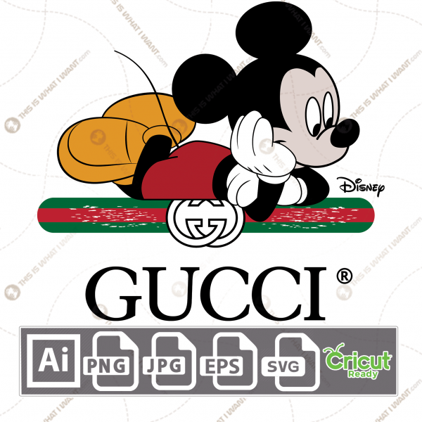 Gucci & Disney Inspired printable graphic art Mickey Mouse with Crayon Style Gucci Bar 2 - vector art design hi quality - JPG, SVG, PNG, Ai