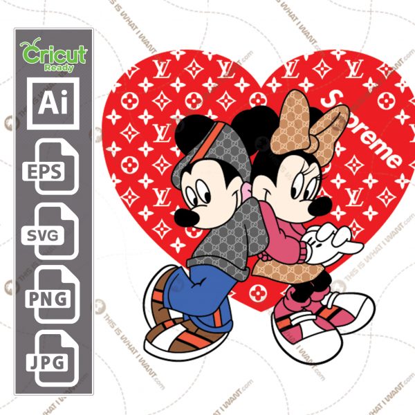 Supreme and Disney Inspired printable logo art with Mickey and Minnie - vector art design hi quality- Ai, SVG, JPG, PNG, Eps - Cricut Ready
