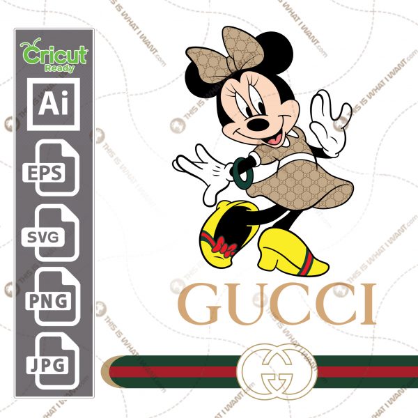 Gucci & Minnie Mouse Inspired Vector Art Design - hi quality digital downloadable files bundle - Ai, SVG, JPG, Png, Eps - Cricut Ready