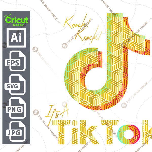 Golden TikTok Inspired printable graphic art design w pattern - vector art design hi quality - Jpg, SVG, AI, PNG, Eps - Cricut Ready