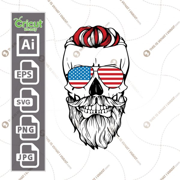 U.S. flag in bearded skull pattern - vector art design hi quality- Ai, SVG, JPG, PNG