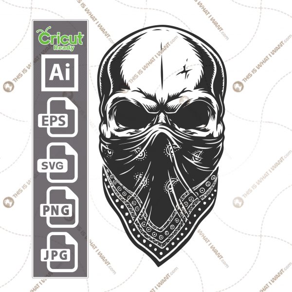 Skull design with bandanna pattern for Halloween - vector art design hi quality- Ai, SVG, JPG, PNG