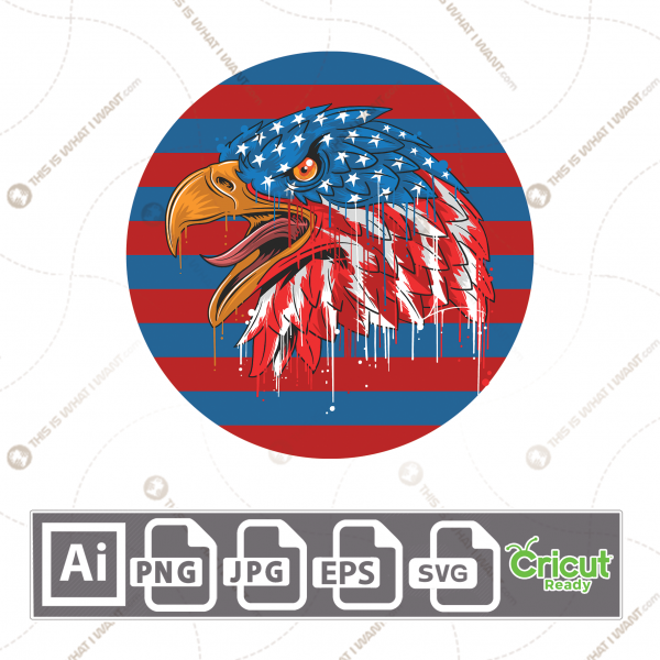 American Eagle in Red and Blue Background, Print n Cut Vector Files Bundle - Ai, Svg, Jpg, Png, Eps - Cricut Ready