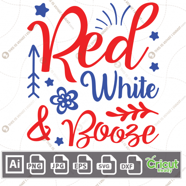 Red White & Booze and Blue Stars and Blue Arrows n Decorative Elements, Print n Cut File Bundle - Ai, Svg, Jpg, Png, Eps, Dxf - Cricut Ready