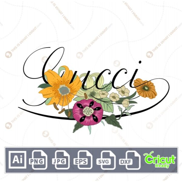 Gucci Inspired Floral Printable Graphic Art - Print and Cut Hi-Quality Vector Files Bundle - Ai, Svg, JPG, PNG, Eps - Cricut Ready