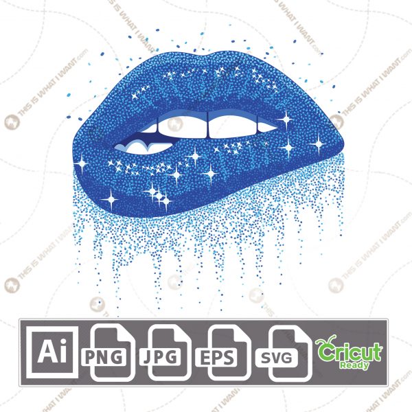 Blue Sparkling Glitter Biting Lips - Printable Art Design - Hi-Quality Vector Bundle - Ai, Svg, Jpg, Png, Eps - Cricut Ready