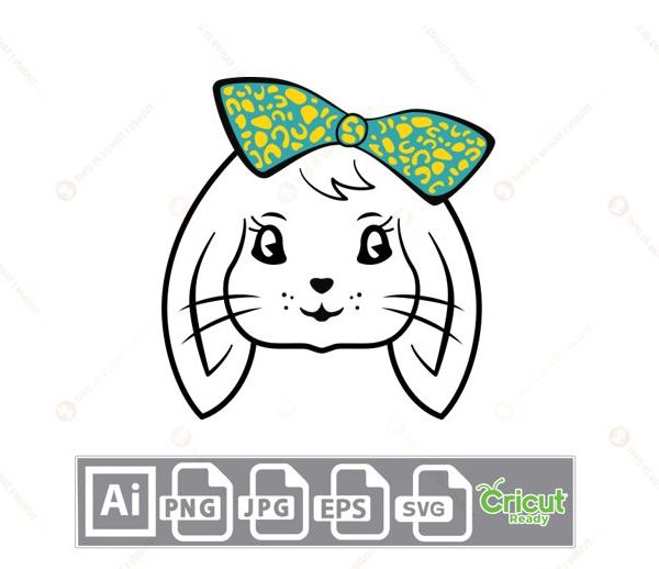Bunny Face with Green Printed Bunny Ears - Print n Cut Hi-Quality Vector Bundle - Ai, Svg, Jpg, Png, Eps - Cricut Ready