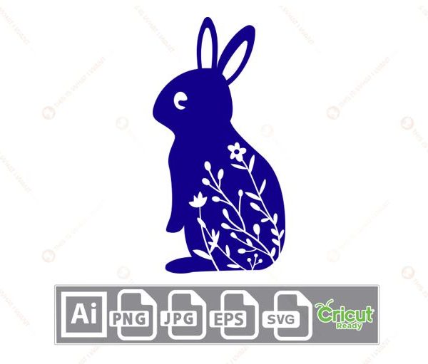 Blue Bunny with Floral Body Design - Print n Cut Hi-Quality Vector Bundle - Ai, Svg, Jpg, Png, Eps - Cricut Ready