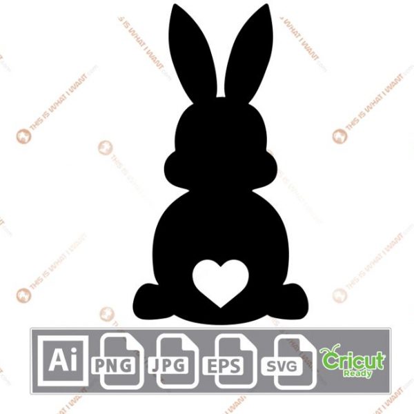 Easter Bunny with Heart-shaped Tail and Two Ears Up - Print n Cut Hi-Quality Vector Bundle - Ai, Svg, Jpg, Png, Eps - Cricut Ready
