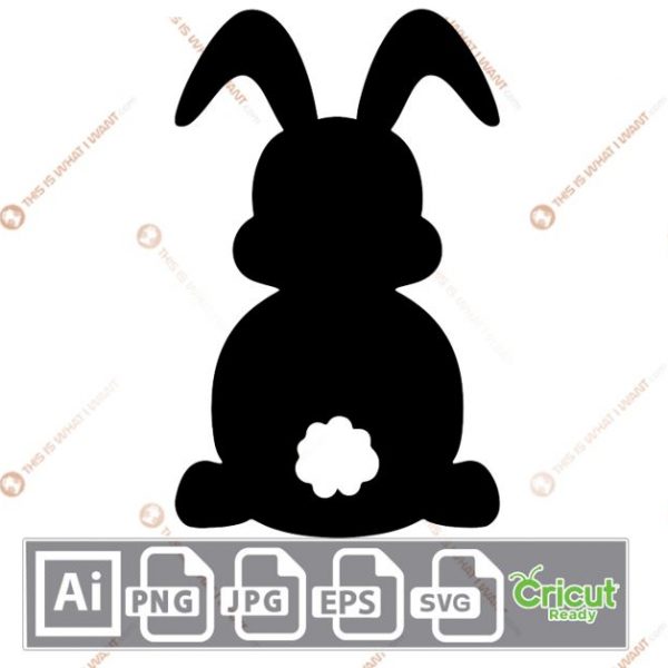 Easter Bunny with Cloud-shaped Tail and Two Ears Down - Print n Cut Hi-Quality Vector Bundle - Ai, Svg, Jpg, Png, Eps - Cricut Ready