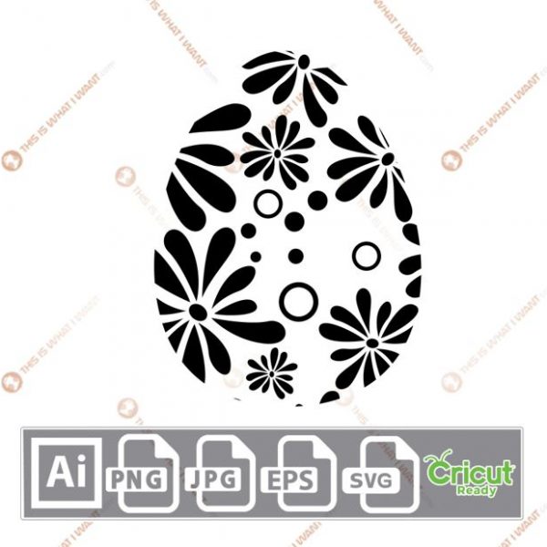 Easter Egg in Floral and Circles Design - Print n Cut Hi-Quality Vector Bundle - Ai, Svg, Jpg, Png, Eps - Cricut Ready