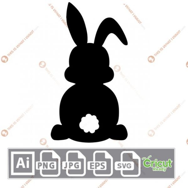 Easter Bunny with Cloud-shaped Tail and One Ear Down - Print n Cut Hi-Quality Vector Bundle - Ai, Svg, Jpg, Png, Eps - Cricut Ready