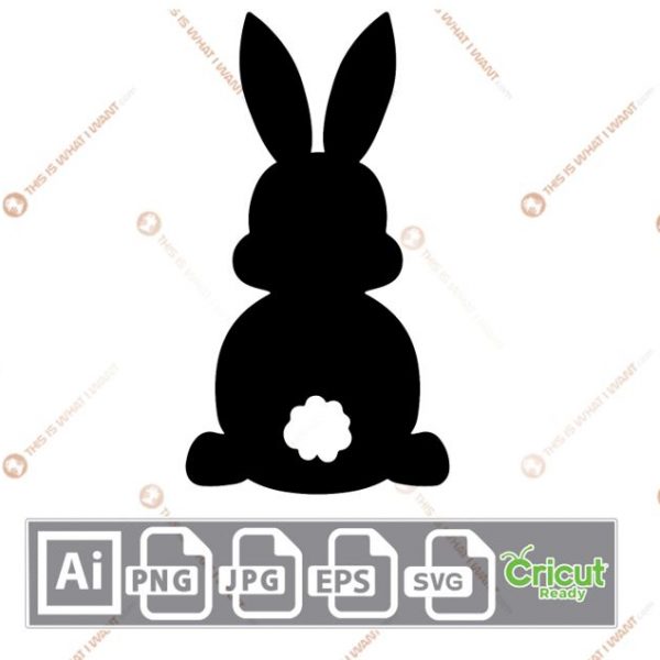 Easter Bunny with Cloud-shaped Tail and Two Ears Up - Print n Cut Hi-Quality Vector Bundle - Ai, Svg, Jpg, Png, Eps - Cricut Ready