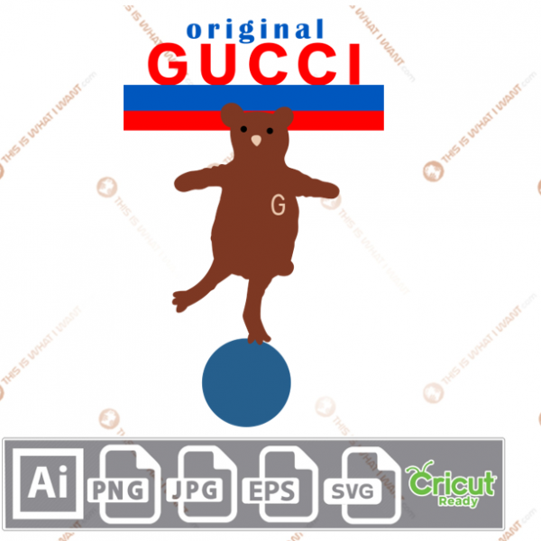 Gucci Bear on Balance Ball Inspired Vector Art Design – Hi-Quality digital downloadable File bundle – Ai, SVG, JPG, Png, Eps – Cricut Ready