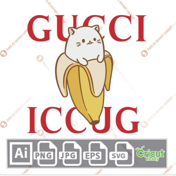 Gucci Cat on Banana Inspired Vector Art Design – Hi-Quality digital downloadable File bundle – Ai, SVG, JPG, Png, Eps – Cricut Ready