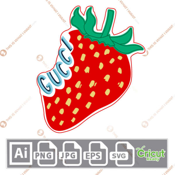 Gucci Strawberry Inspired Vector Art Design – Hi-Quality digital downloadable File bundle – Ai, SVG, JPG, Png, Eps – Cricut Ready