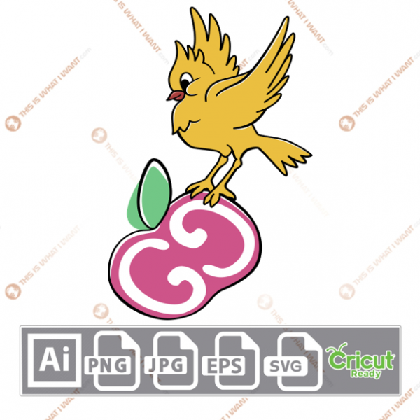Gucci Bird with Pink Apple Inspired Vector Art Design – Hi-Quality digital downloadable File bundle – Ai, SVG, JPG, Png, Eps – Cricut Ready