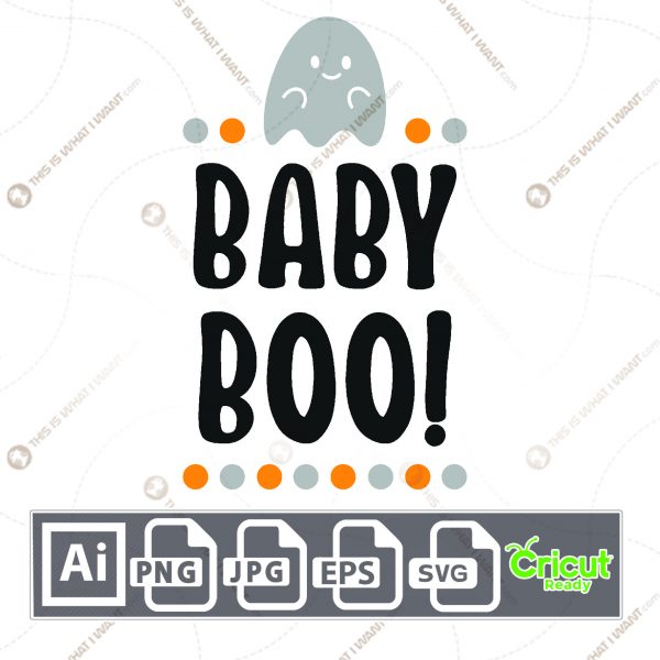 Baby Boo Text with Dots Design for Halloween - Print n Cut Hi-Quality Vector Bundle - Ai, Svg, Jpg, Png, Eps - Cricut Ready