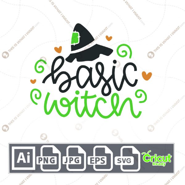 Basic Witch Text with Curly Confetti Design for Halloween - Print n Cut Hi-Quality Vector Bundle - Ai, Svg, Jpg, Png, Eps - Cricut Ready