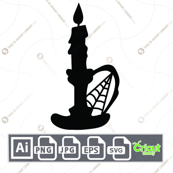 Candlestick with Cobweb Image Design for Halloween - Print n Cut Hi-Quality Vector Bundle - Ai, Svg, Jpg, Png, Eps - Cricut Ready