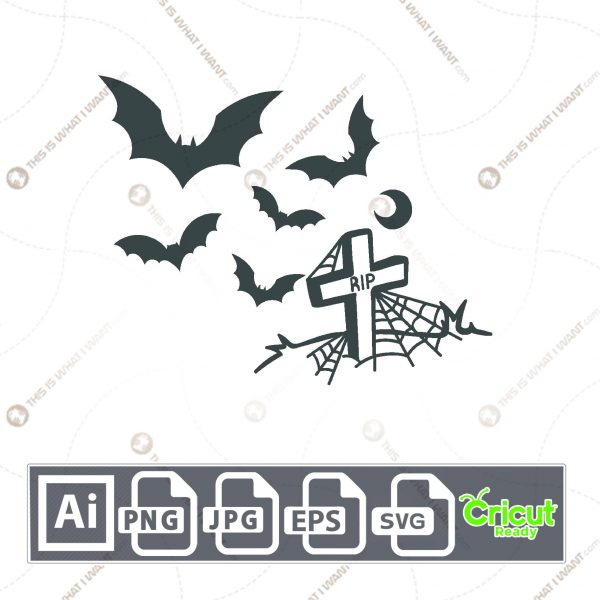 Bats with RIP Design for Halloween - Print n Cut Hi-Quality Vector Bundle - Ai, Svg, Jpg, Png, Eps - Cricut Ready