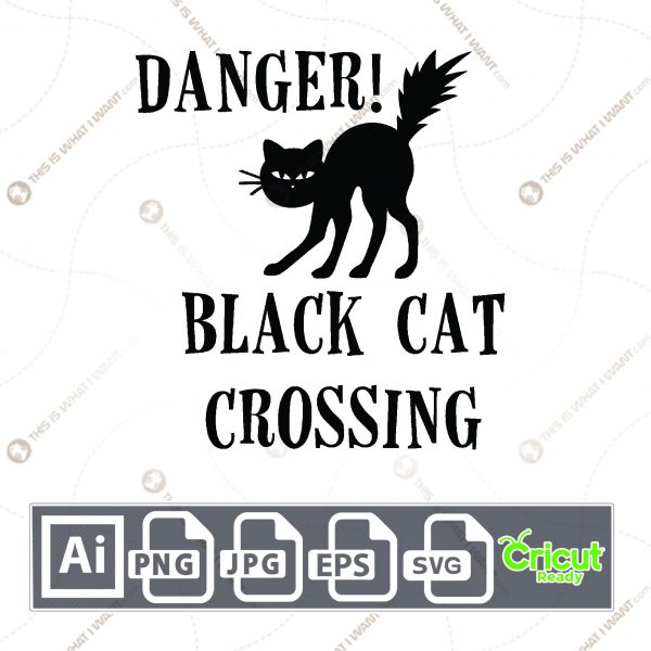 Black Cat Crossing Design for Halloween - Print n Cut Hi-Quality Vector Bundle - Ai, Svg, Jpg, Png, Eps - Cricut Ready