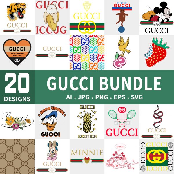 Gucci Bundle - 20 assorted designs - Print n Cut Hi-Quality Vector Bundle - Ai, Svg, Jpg, Png, Eps - Cricut Ready