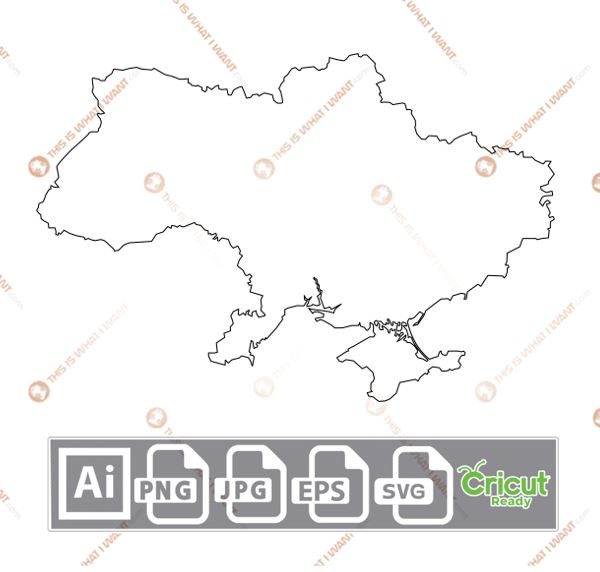 Outline Map of Ukraine - Print and Cut Hi-Quality Vector Format Files Bundle - Ai, Svg, JPG, PNG, Eps - Cricut Ready