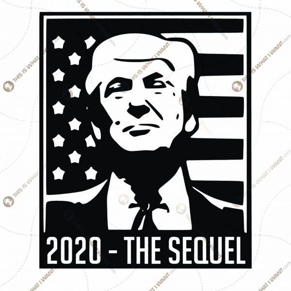 Donald Trump 2020 - The Sequel - Portrait on USA Flag Stamp - Printable Graphic Art + Vector Art Design Hi Quality