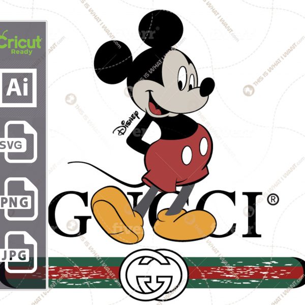 Gucci & Disney Inspired printable graphic art Mickey Mouse with Crayon Style Gucci Bar - vector art design hi quality - JPG, SVG, PNG, Ai