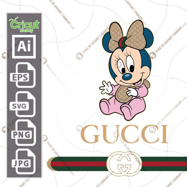 Gucci & Baby Minnie Mouse Inspired Vector Art Design - hi quality digital downloadable files bundle - Ai, SVG, JPG, Png, Eps - Cricut Ready