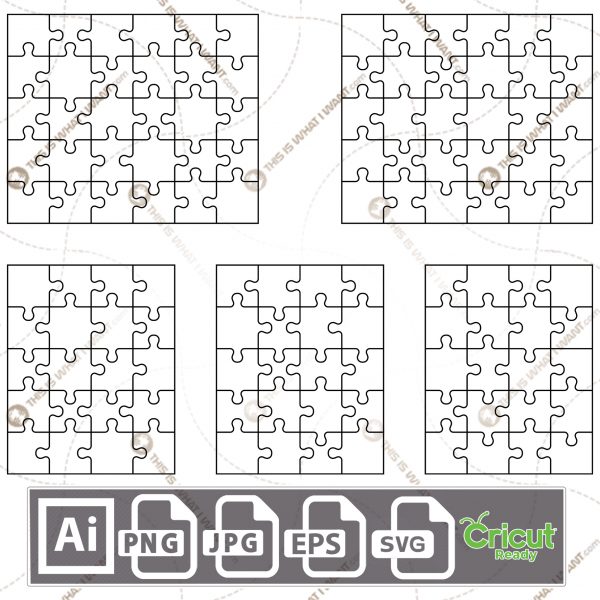 5 Different Jigsaw Puzzles for Custom DIY Creation - Vector Hi-Quality- Ai, Svg, Jpeg, Png, Eps - Cricut ready