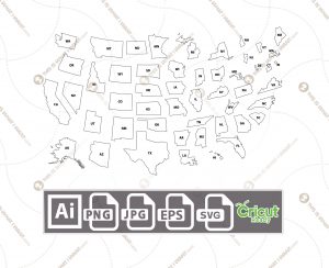 USA Map 50 states Separated With State Initials - Open Layered - Vector art design hi quality- Ai, SVG, JPG, Png, Eps - Cricut Ready