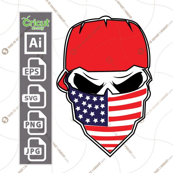 U.S. flag in skull with bandanna pattern - vector art design hi quality- Ai, SVG, JPG, PNG