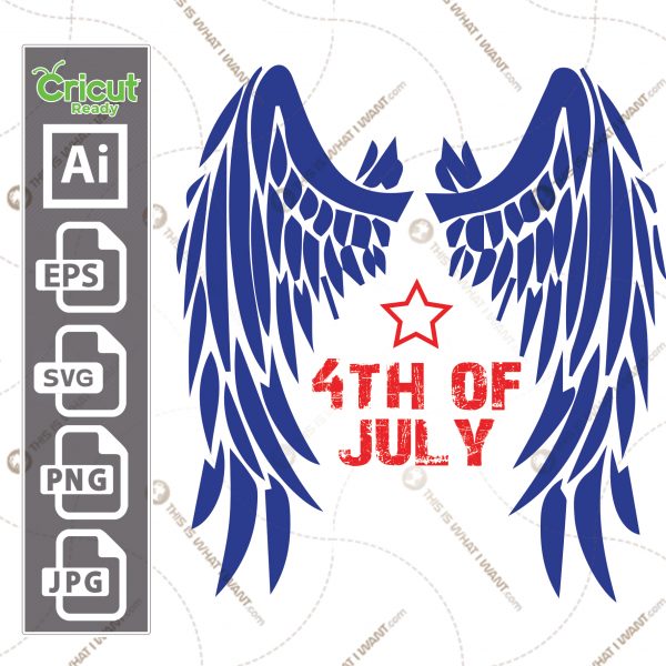 Eagle Wings Star & Rusted 4th of July Text - Print and Cut Hi-Quality Vector Format Files Bundle - Ai, Svg, JPG, PNG, Eps - Cricut Ready