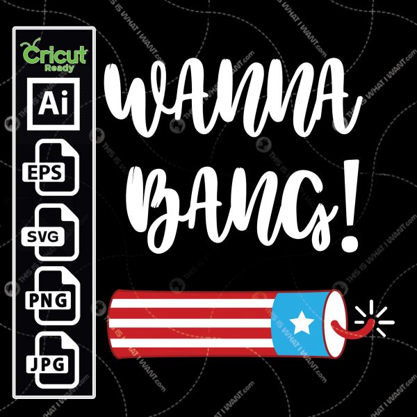 Wanna Bang Text Over USA flag Dynamite - Print and Cut Hi-Quality Vector Files Bundle - Ai, Svg, Jpg, Png, Eps - Cricut Ready
