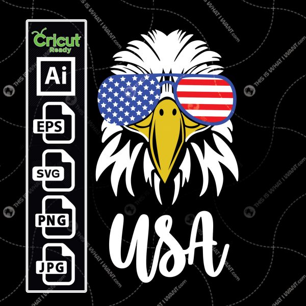 American Bald Eagle Wearing USA Flag Sunglasses - Print and Cut Hi-Quality Vector Files Bundle - Ai, Svg, JPG, Png, Eps - Cricut Ready