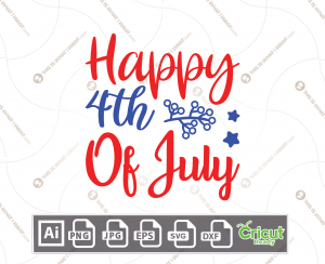 Happy 4th Of July Text & Decorative Design Elements - Print and Cut Hi-Quality Vector Bundle - Ai, Svg, Jpg, Png, Eps, Dxf - Cricut Ready