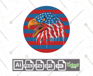 American Eagle in Red and Blue Background, Print n Cut Vector Files Bundle - Ai, Svg, Jpg, Png, Eps - Cricut Ready