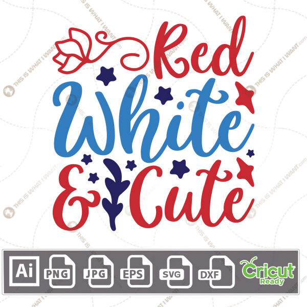 Red White & Cute and Blue Stars and Decorative Elements, Print n Cut File Bundle - Ai, Svg, Jpg, Png, Eps, Dxf - Cricut Ready