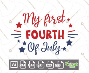My First Fourth Of July Text & Red Stars n Decorative Design Elements, Print n Cut File Bundle - Ai, Svg, Jpg, Png, Eps, Dxf - Cricut Ready