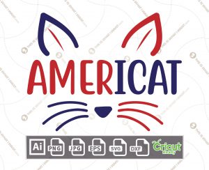 Americat Red and Blue with Ears Nose n Whiskers - Print and Cut Hi-Quality Vector Files Bundle - Ai, Svg, JPG, PNG, Eps, DXF - Cricut Ready