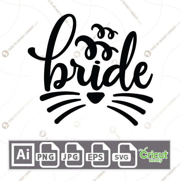 Bride Cursive Text with Heart and Curls Design - Print n Cut Hi-Quality Vector Bundle - Ai, Svg, Jpg, Png, Eps - Cricut Ready