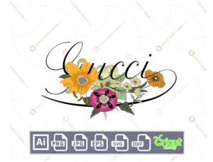 Gucci Inspired Floral Printable Graphic Art - Print and Cut Hi-Quality Vector Files Bundle - Ai, Svg, JPG, PNG, Eps - Cricut Ready