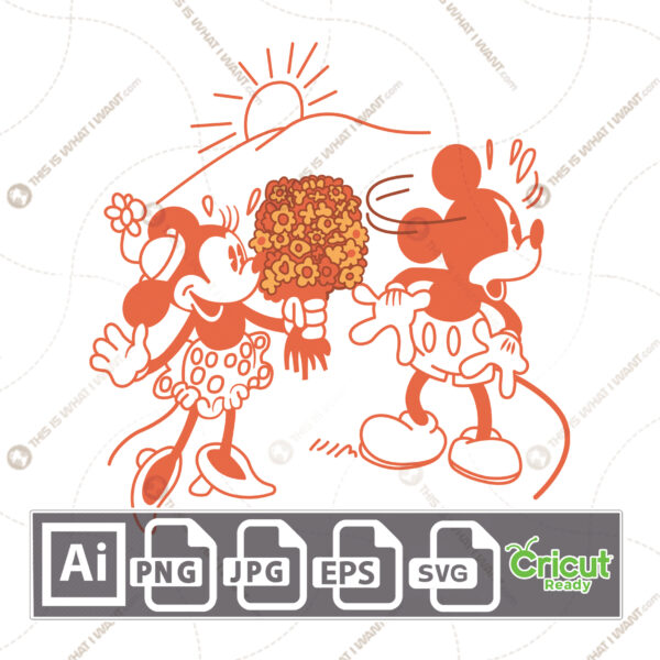 Special Edition - Gucci and Disney Inspired printable graphic art Minnie Brings Flower to Mickey - Vector art Design Hi Quality (Copy)