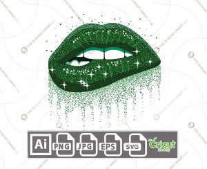 Green Sparkling Glitter Biting Lips - Printable Art Design - Hi-Quality Vector Bundle - Ai, Svg, Jpg, Png, Eps - Cricut Ready